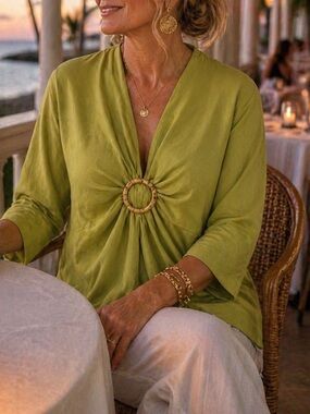 Anne Klein Sport Green Ring Detail Top Size XL Coastal Grandma Resortwear